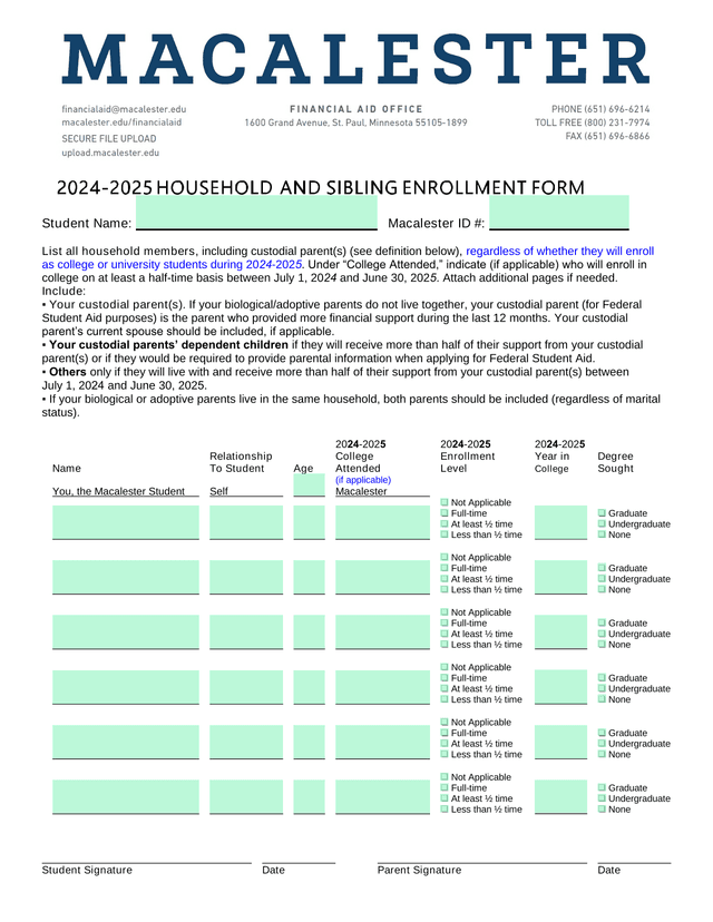 Household Information Form screenshot