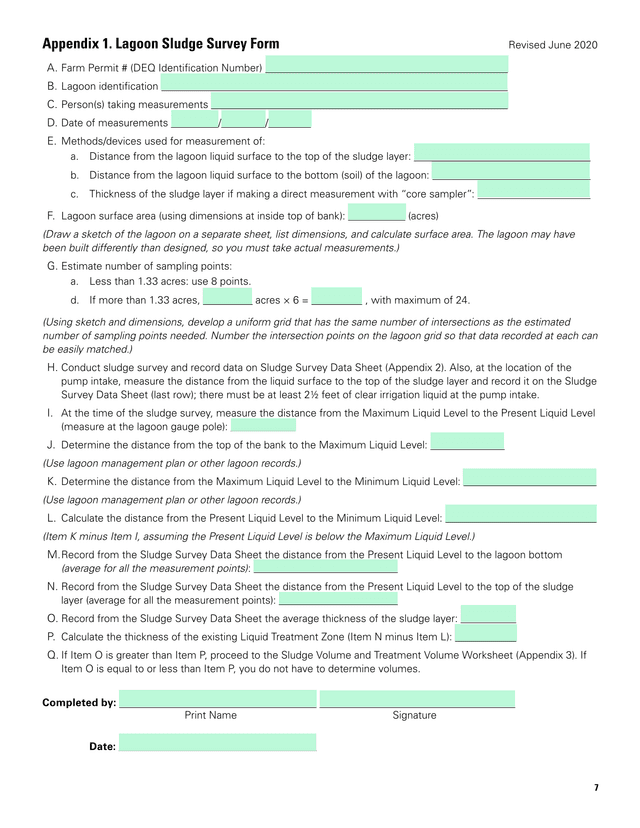 Lagoon Sludge Survey Form screenshot