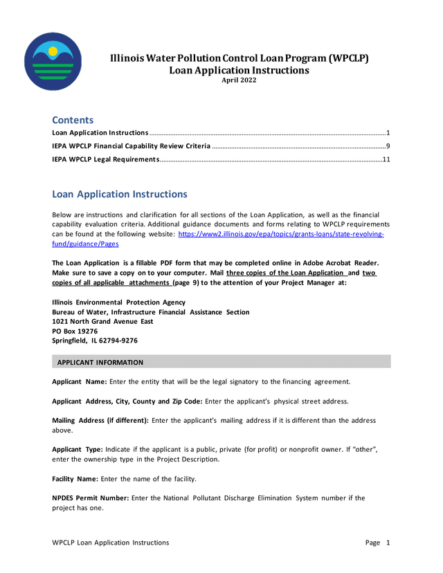 WPCLP Loan Application Instructions screenshot