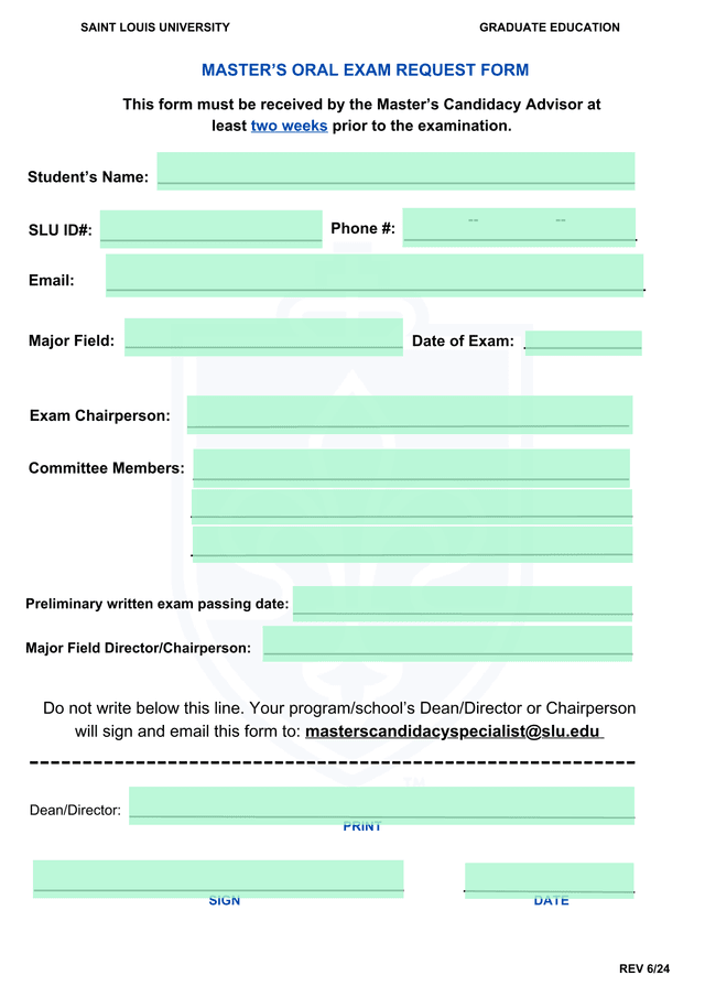 MasterS Oral Exam Request Form screenshot