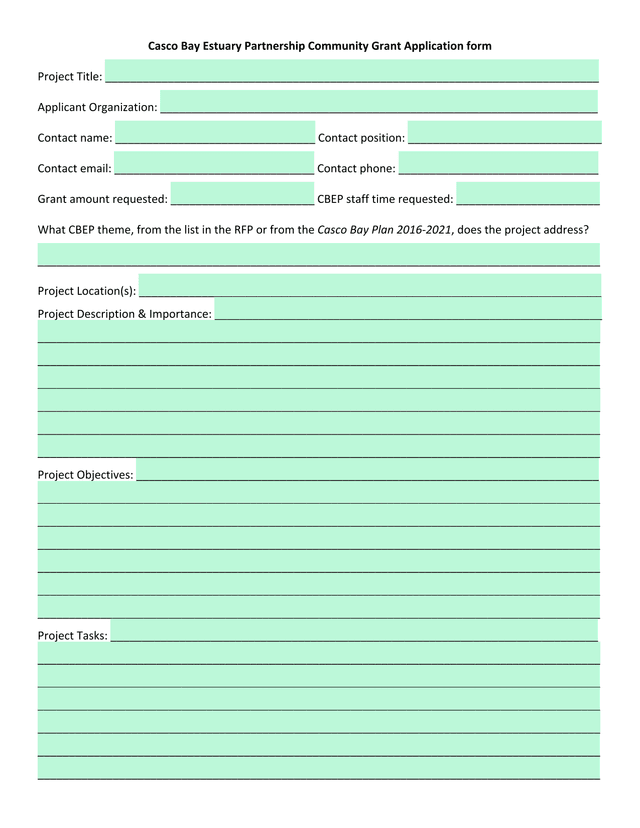 Casco Bay Estuary Partnership Community Grant Application Form screenshot