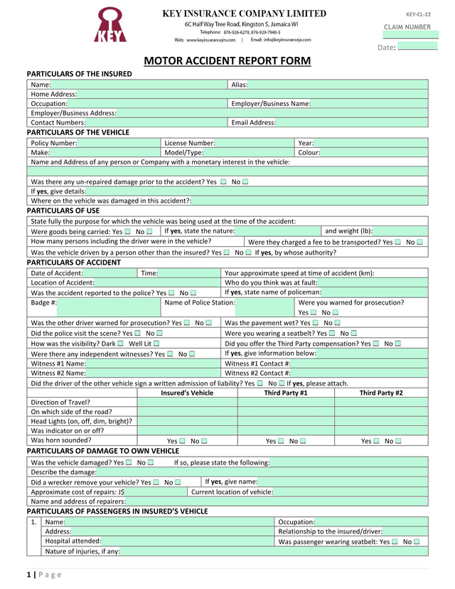 MOTOR ACCIDENT REPORT FORM screenshot