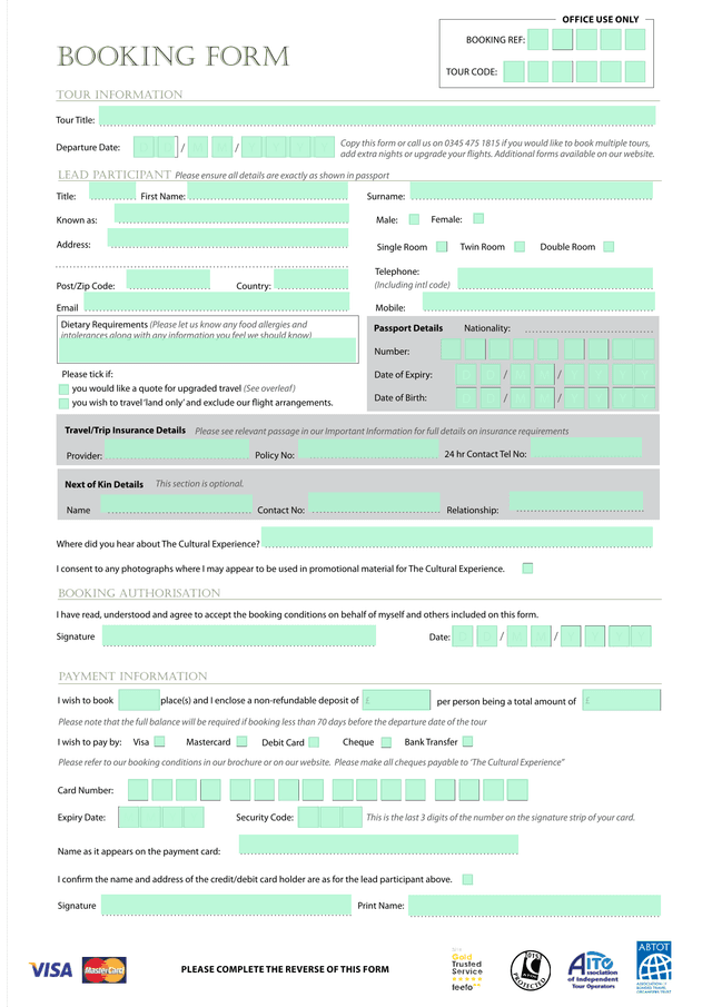 Booking Form screenshot