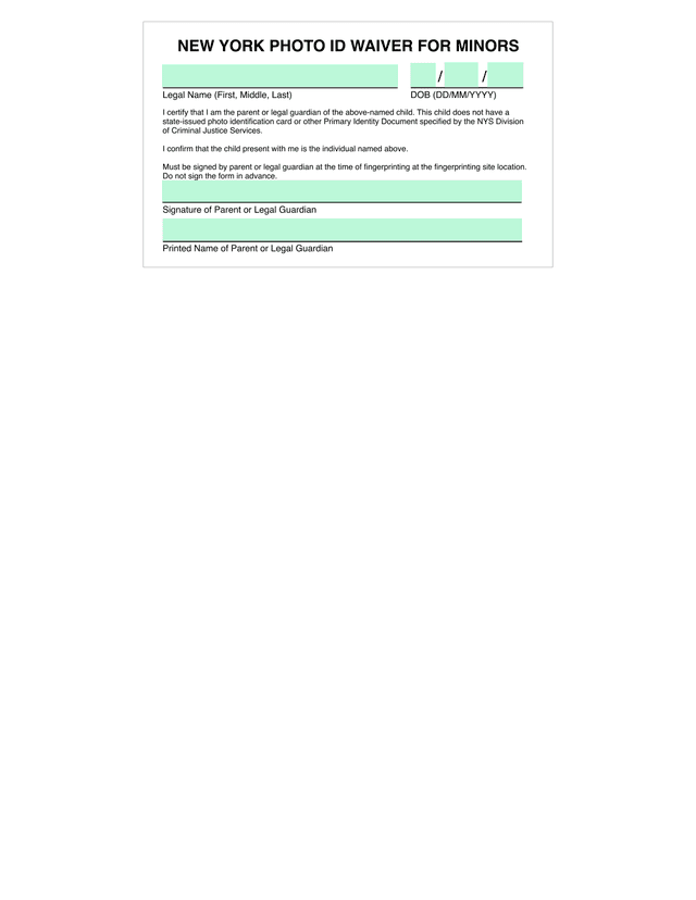 NEW YORK PHOTO ID WAIVER FOR MINORS screenshot
