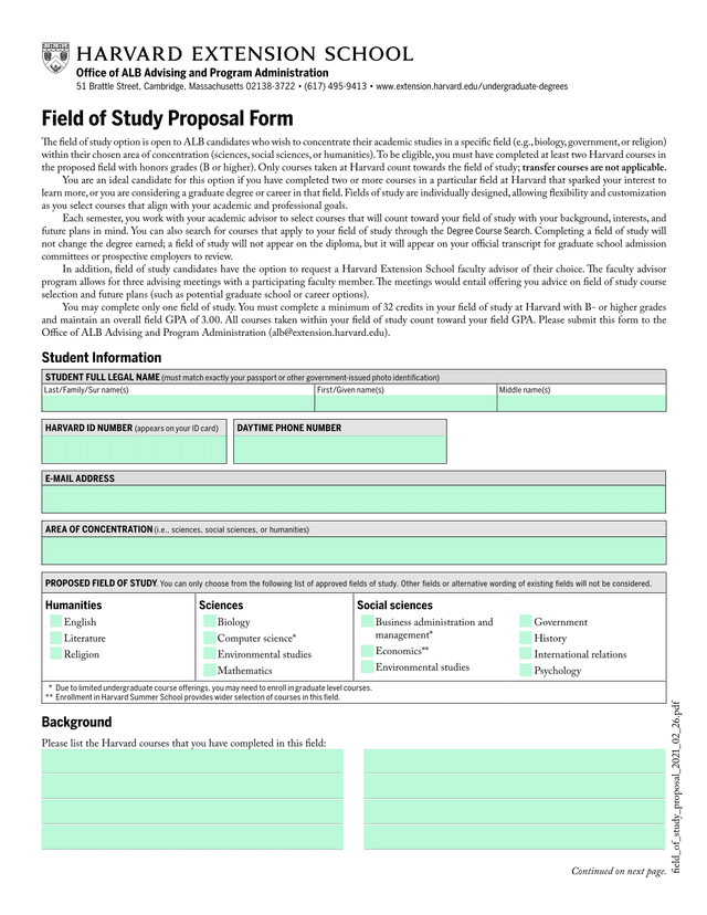 Field Of Study Proposal Form screenshot