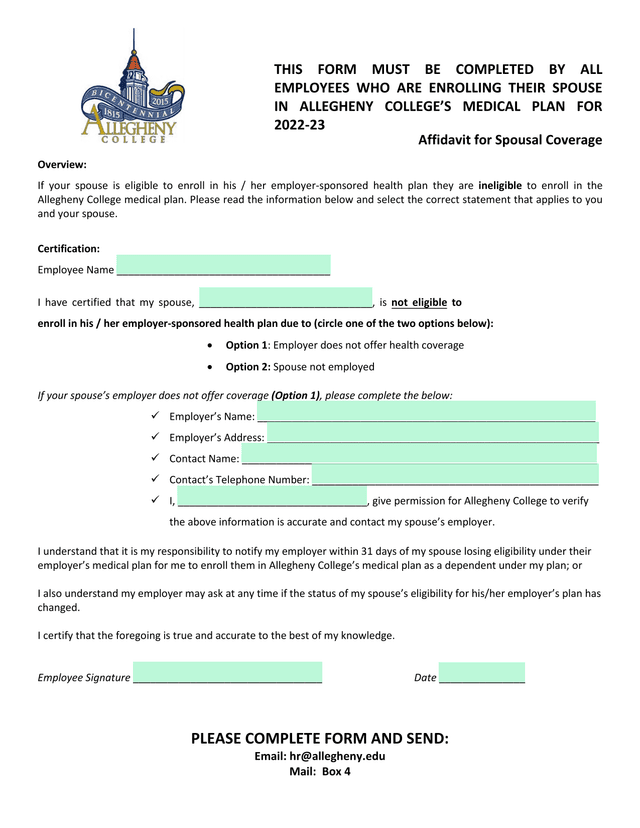 Affidavit For Spousal Coverage screenshot