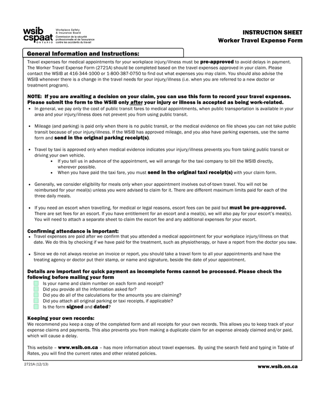 Worker Travel Expense Form screenshot