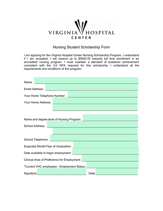 Nursing Student Scholarship Form screenshot