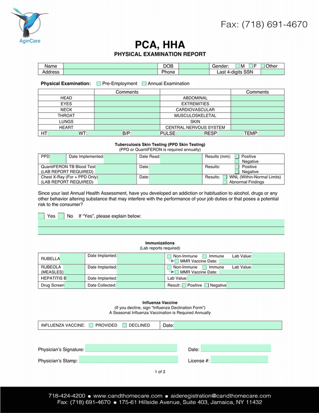 Physical Examination Report screenshot