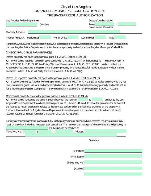Trespass Arrest Authorization screenshot