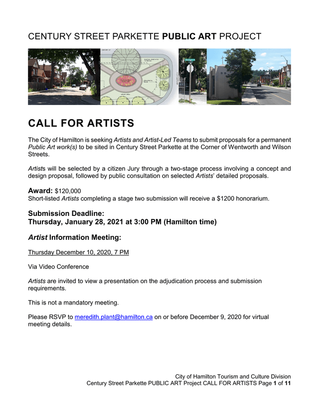 Century Street Parkette Public Art Project Call For Artists screenshot