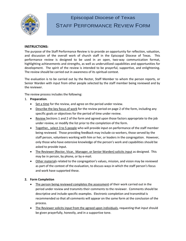 Staff Performance Review Form screenshot