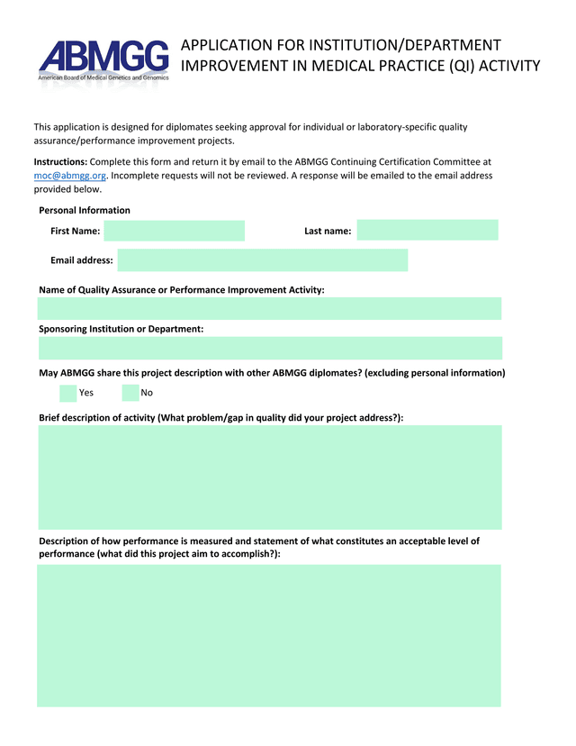APPLICATION FOR INSTITUTIONDEPARTMENT IMPROVEMENT IN MEDICAL PRACTICE (QI) ACTIVITY screenshot