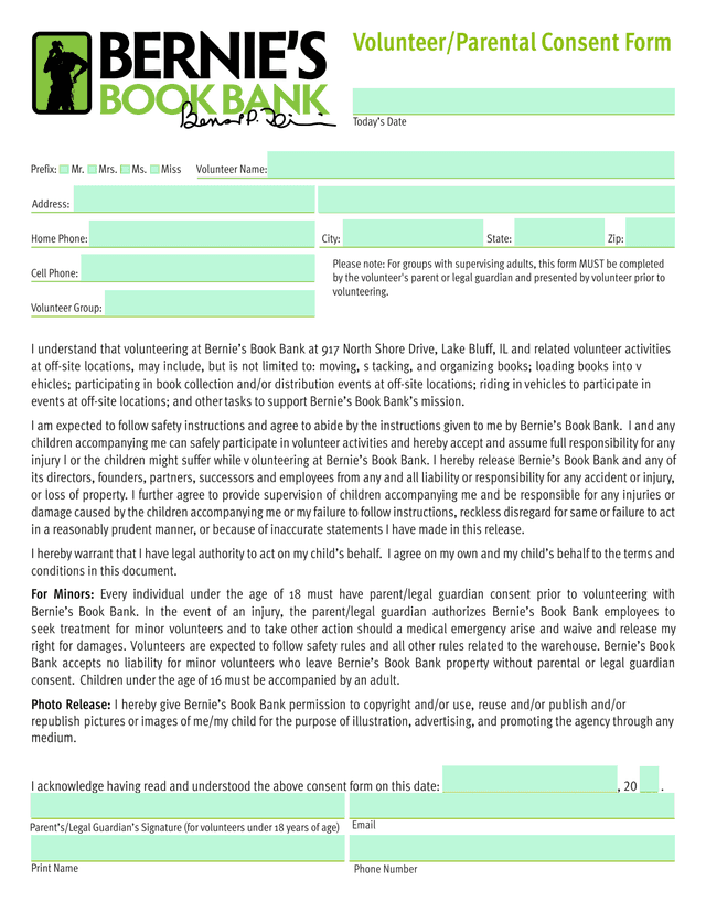VolunteerParental Consent Form screenshot
