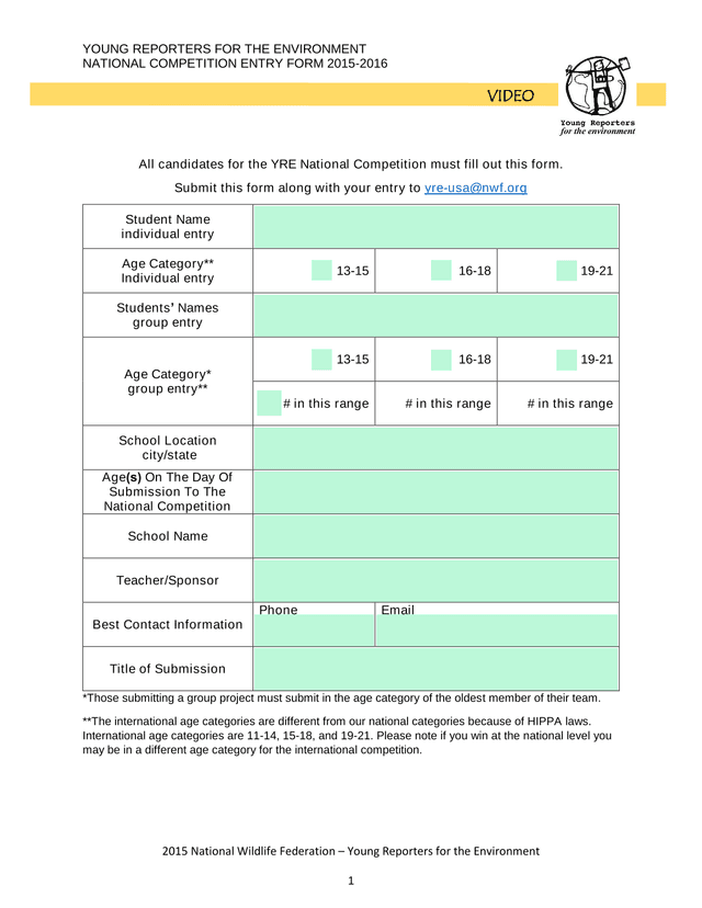 Young Reporters For The Environment National Competition Entry Form 2015 2016 screenshot