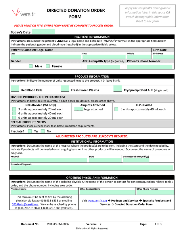 DIRECTED DONATION ORDER FORM screenshot