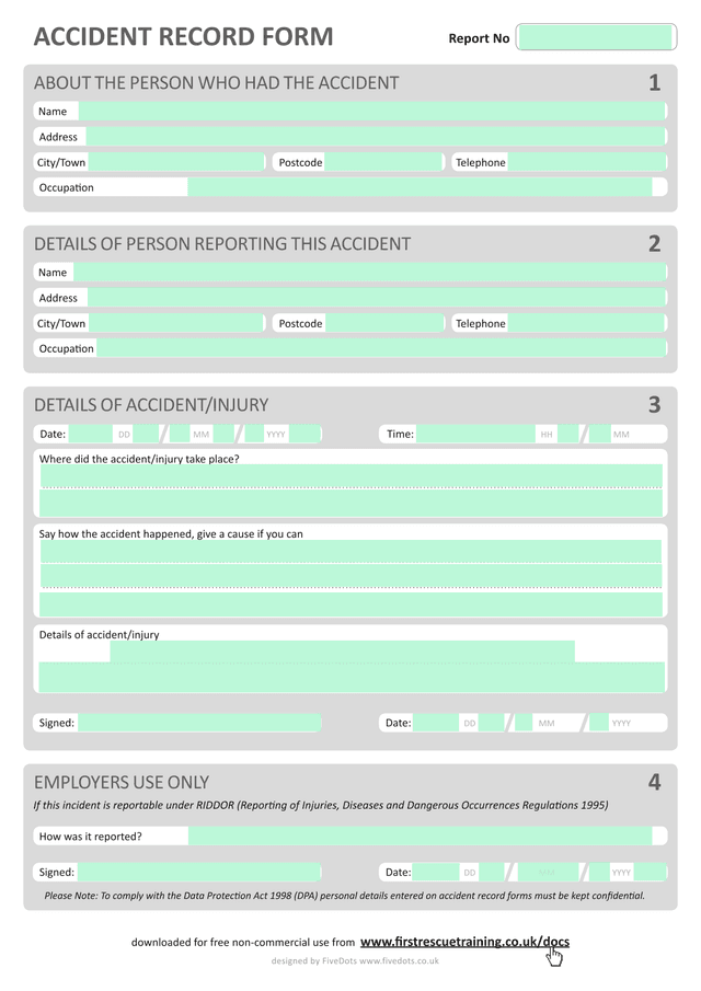 ACCIDENT RECORD FORM screenshot