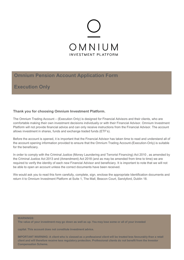 Omnium Pension Account Application Form screenshot