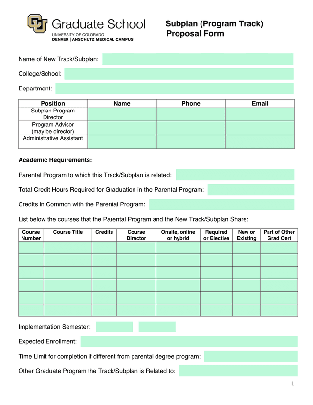 Graduate Track Subplan (Program Track) Proposal Form screenshot