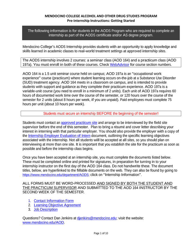 Mendocino College Alcohol And Other Drug Studies Program Pre Internship Instructions Getting Started screenshot