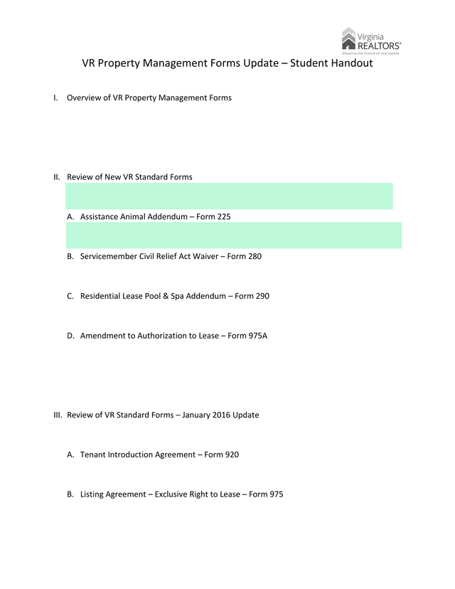 VR Property Management Forms Update  Student Handout screenshot