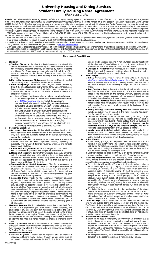 Student Family Housing Rental Agreement screenshot