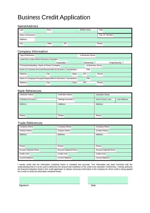 Business Credit Application screenshot