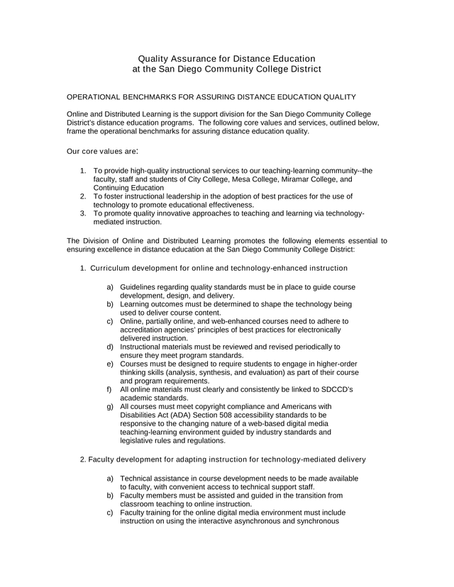 Quality Assurance For Distance Education At The San Diego Community College District screenshot