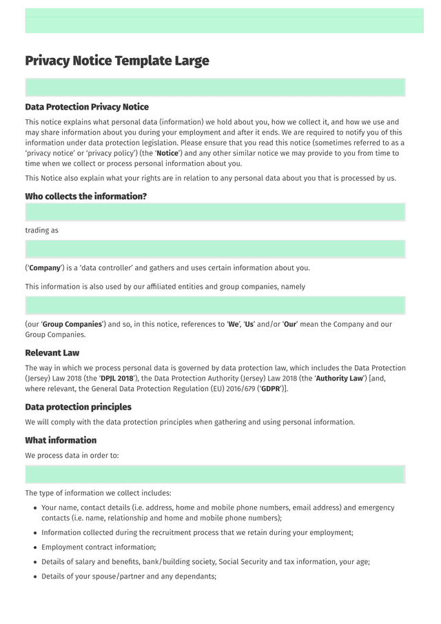 Data Protection Privacy Notice screenshot