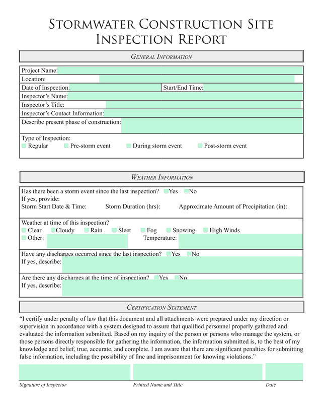 Stormwater Construction Site Inspection Report screenshot