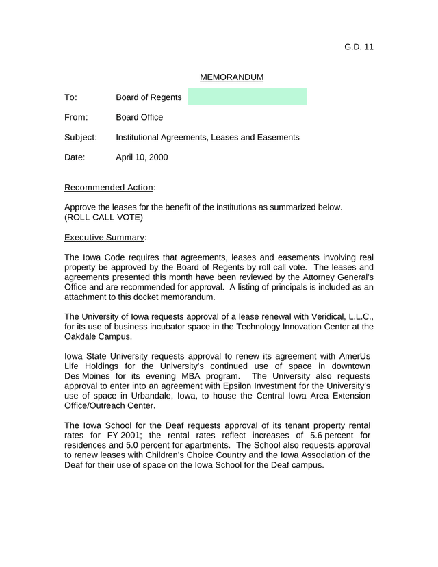 G.D. 11 Memorandum Institutional Agreements, Leases And Easements screenshot