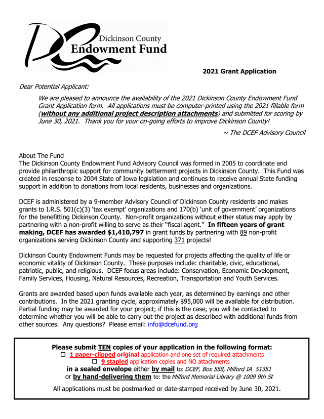 2021 Grant Application screenshot