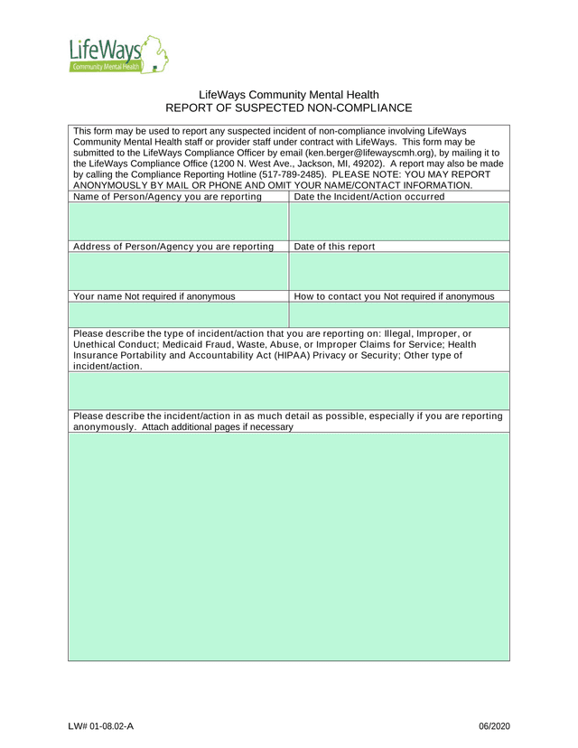Report Of Suspected Non Compliance screenshot