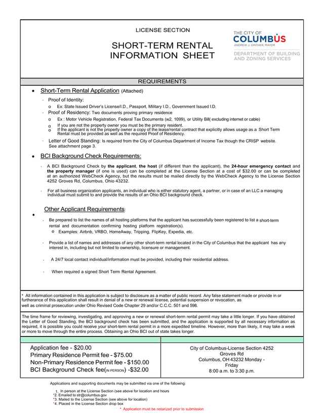 Short Term Rental Information Sheet Requirements screenshot