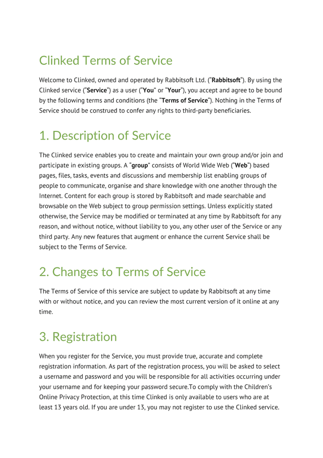 Clinked Terms Of Service screenshot