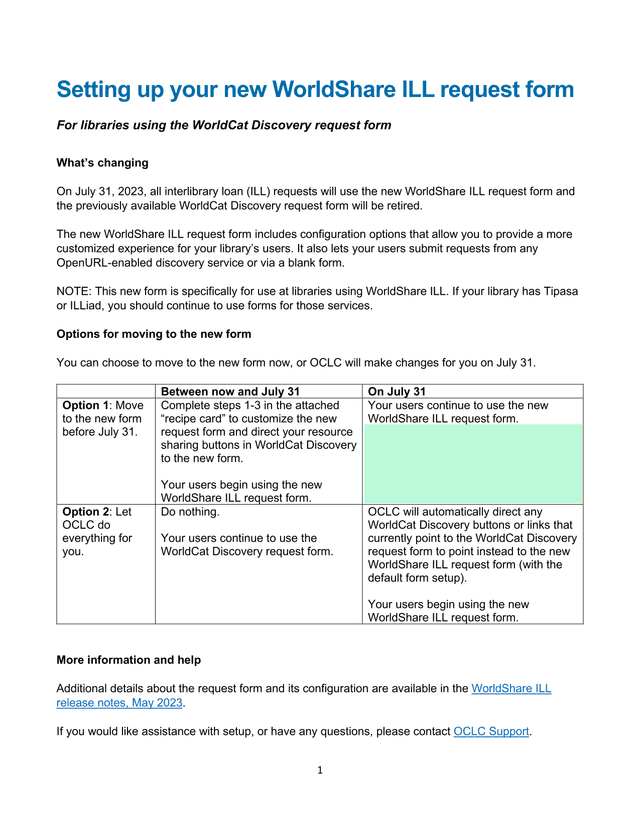 Setting Up Your New WorldShare ILL Request Form screenshot
