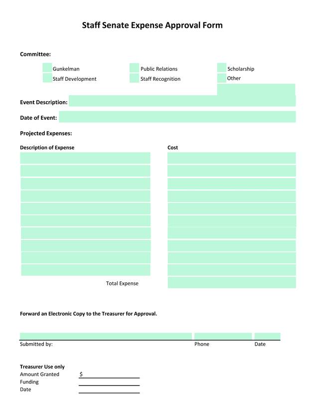 Staff Senate Expense Approval Form screenshot