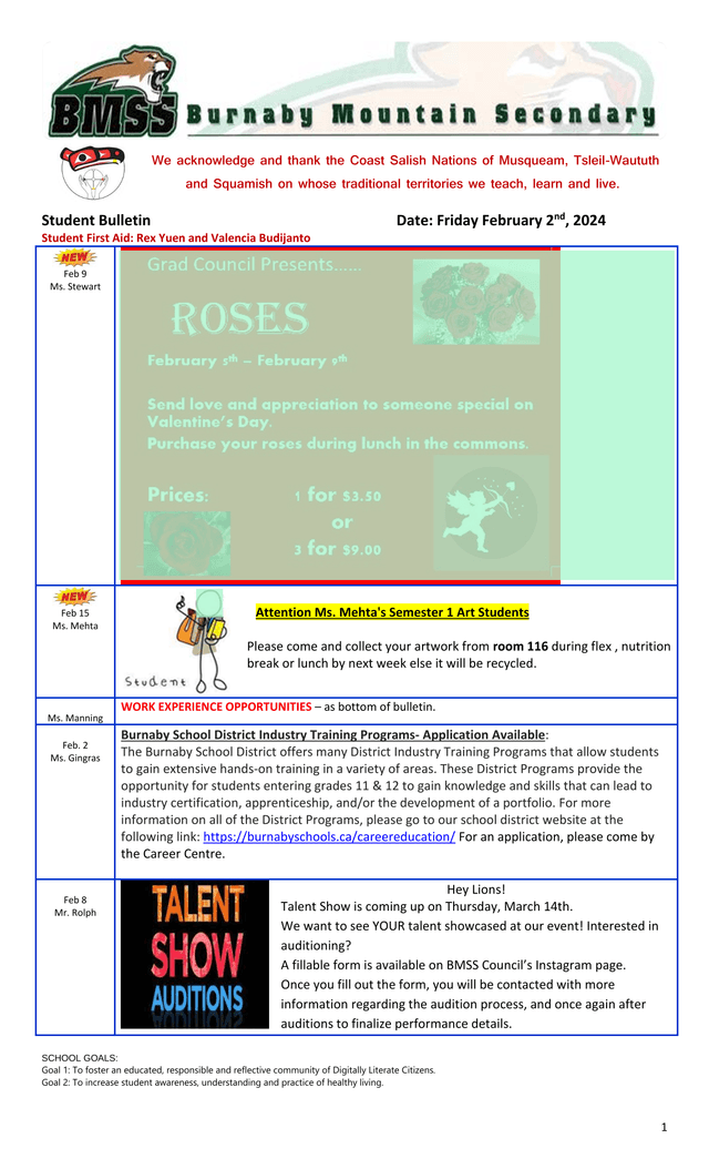 Student Bulletin screenshot