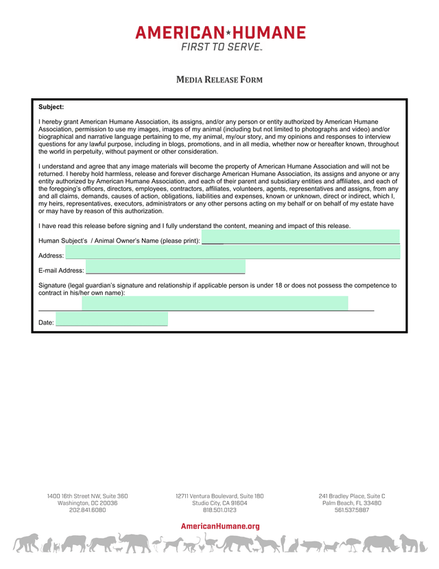 MEDIA RELEASE FORM screenshot