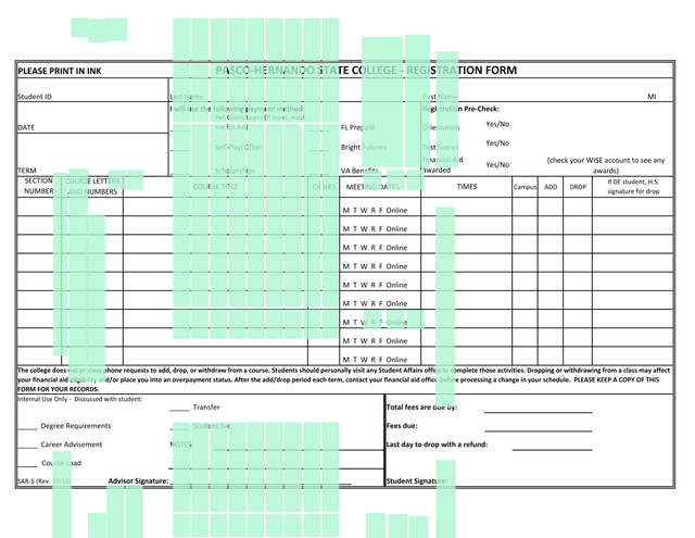 PASCOHERNANDO STATE COLLEGE  REGISTRATION FORM screenshot