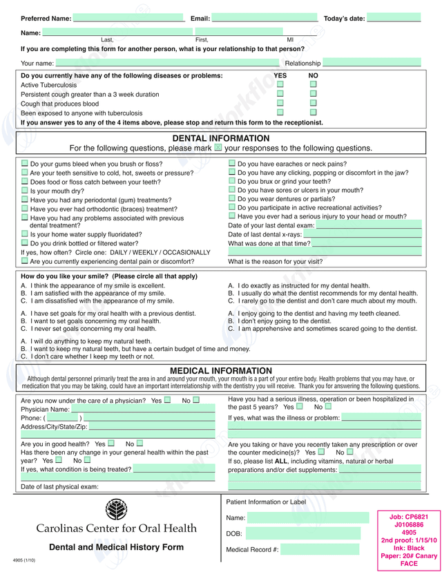 Dental And Medical History Form screenshot