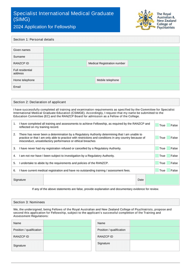Specialist International Medical Graduate (SIMG) 2024 Application For Fellowship screenshot