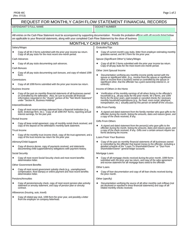 REQUEST FOR MONTHLY CASH FLOW STATEMENT FINANCIAL RECORDS screenshot