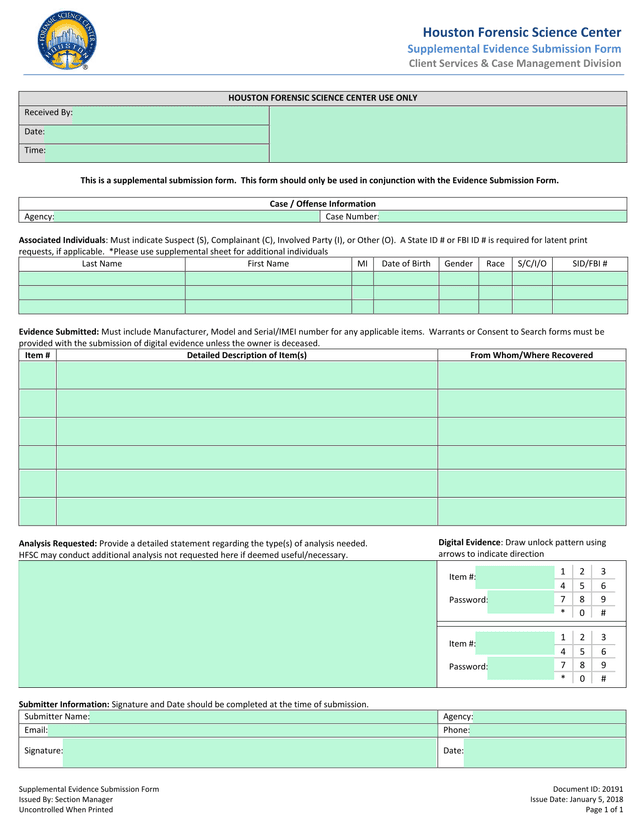 Supplemental Evidence Submission Form screenshot