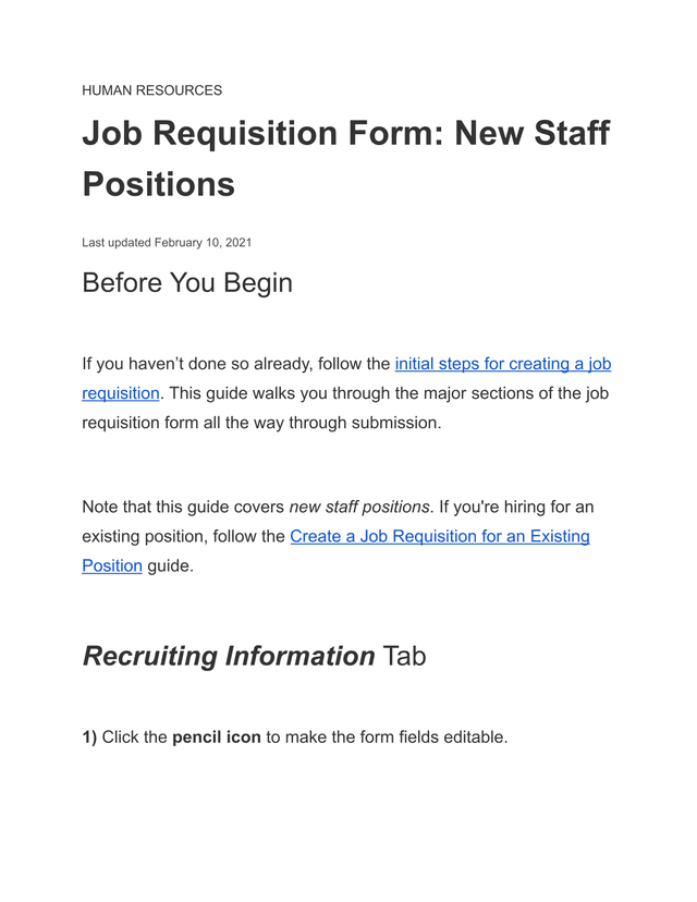 Job Requisition Form New Staff Positions screenshot