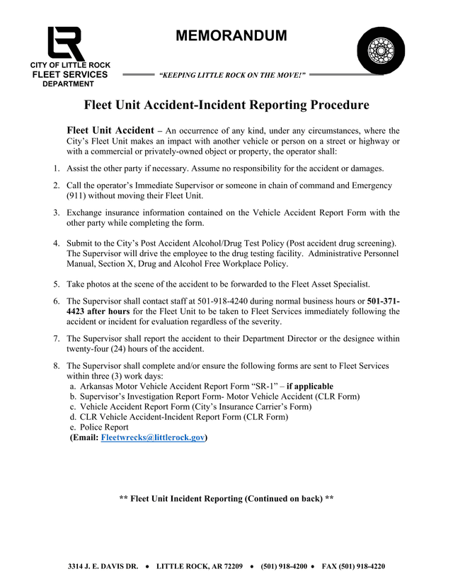 Fleet Unit Accident Incident Reporting Procedure screenshot