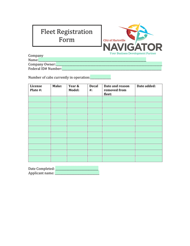 Fleet Registration Form screenshot