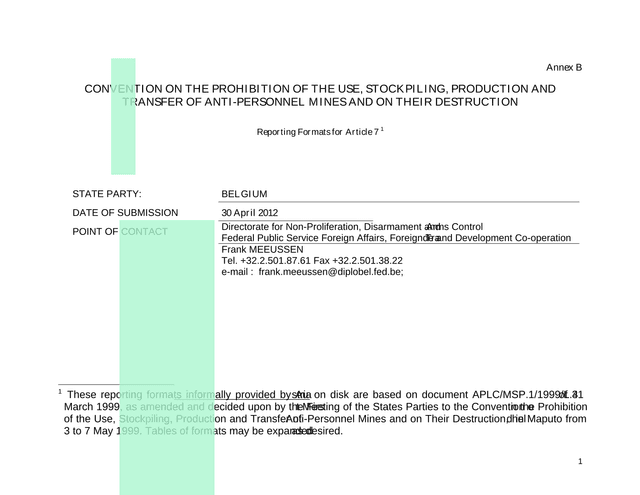 Annex B Convention On The Prohibition Of Anti Personnel Mines Reporting Formats For Article 7 screenshot