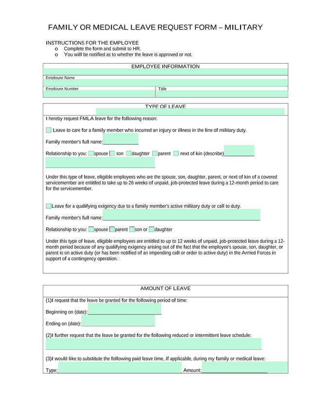 FAMILY OR MEDICAL LEAVE REQUEST FORM  MILITARY screenshot