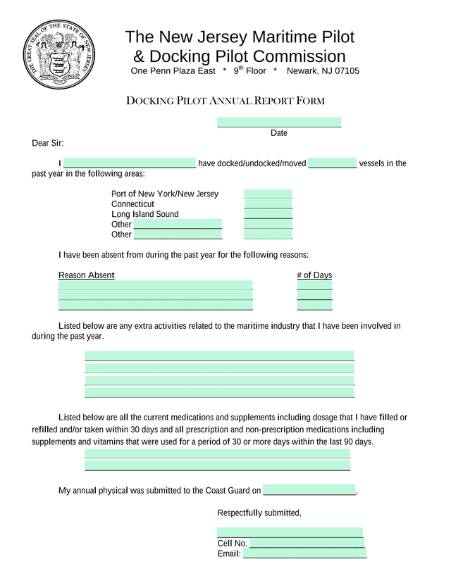Docking Pilot Annual Report Form screenshot